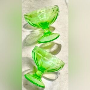 2 Art Deco Uranium Glass Sherbet Glass Cups
